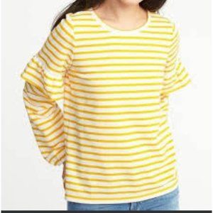 NWT Old Navy Womens Top French Terry Ruffle Sweater Striped Pullover Size M